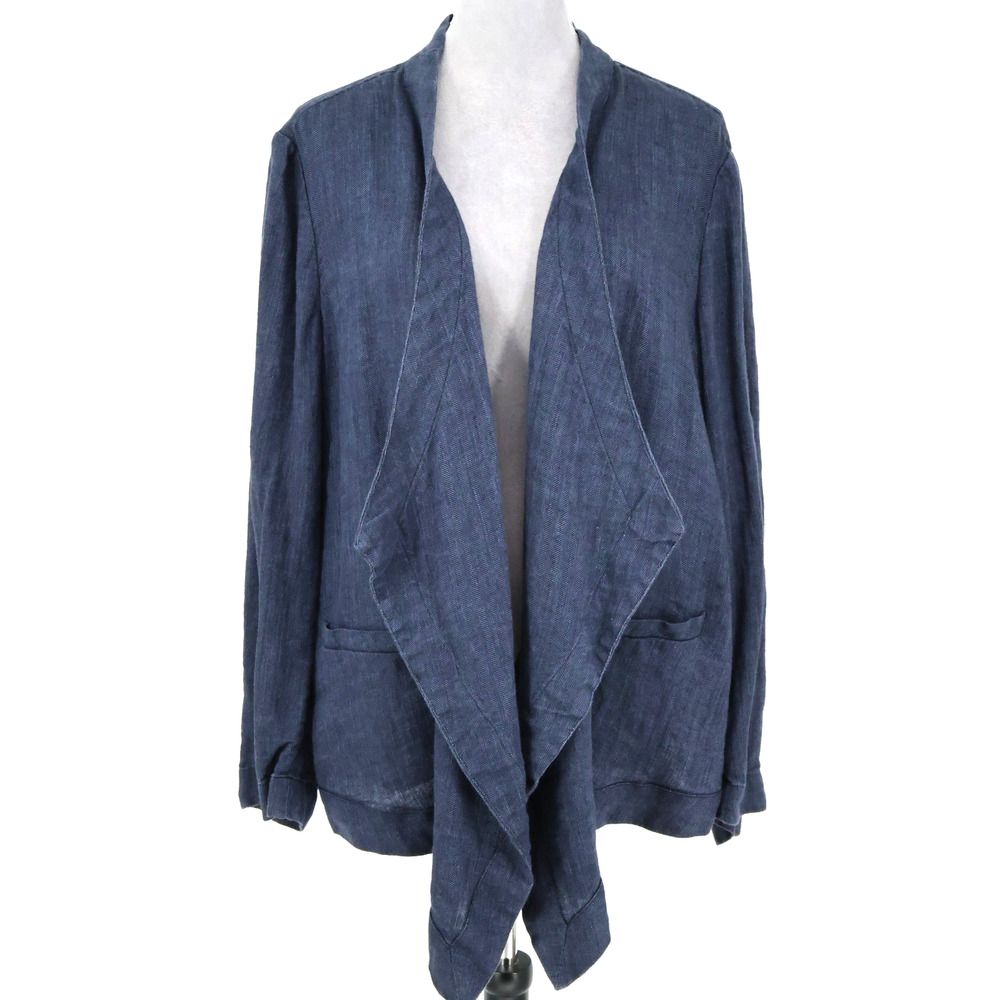 Coldwater Creek Jacket Plus Size 2X 20W Purple Linen Open Front Pockets Beach